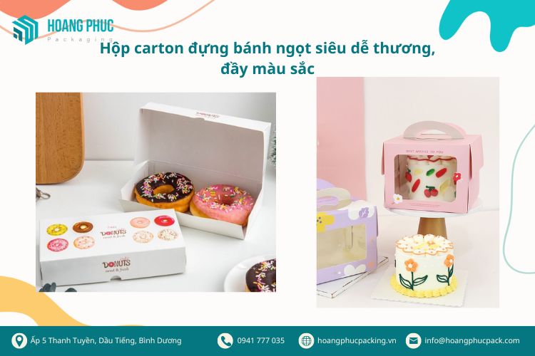 Hộp carton 1 lớp đựng bánh ngọt siêu dễ thương