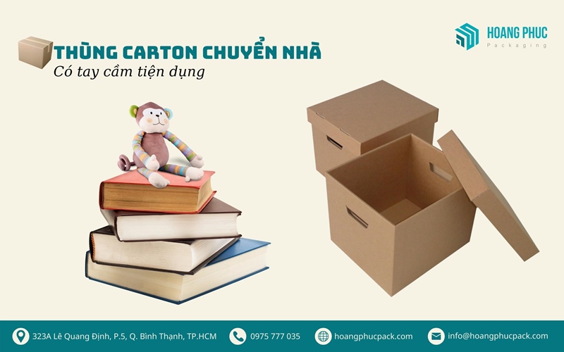 thùng carton chuyển nhà kích thước nhỏ có tay cầm tiền lợi