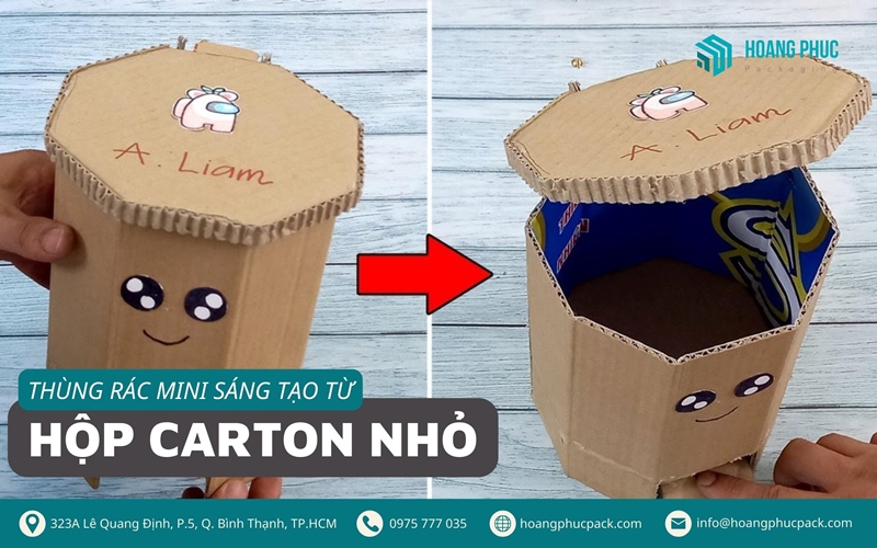 Thùng rác mini sáng tạo từ hộp carton nhỏ