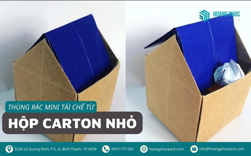 Thùng rác mini tái chế từ hộp carton nhỏ