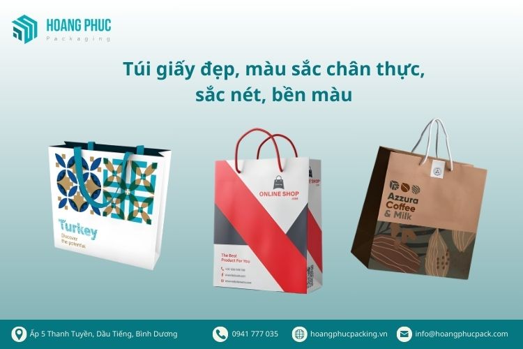 túi giấy đẹp, màu sắc chân thực, sắc nét, bền màu